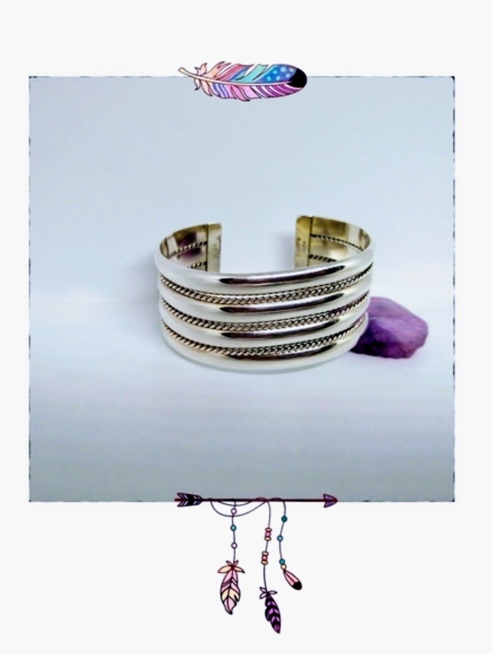 Navajo Elaine Tahe Wide Banded Sterling Cuff